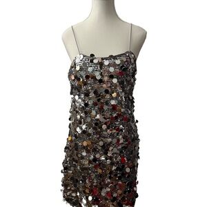 Sequin Embellished Dress - Silver and Black